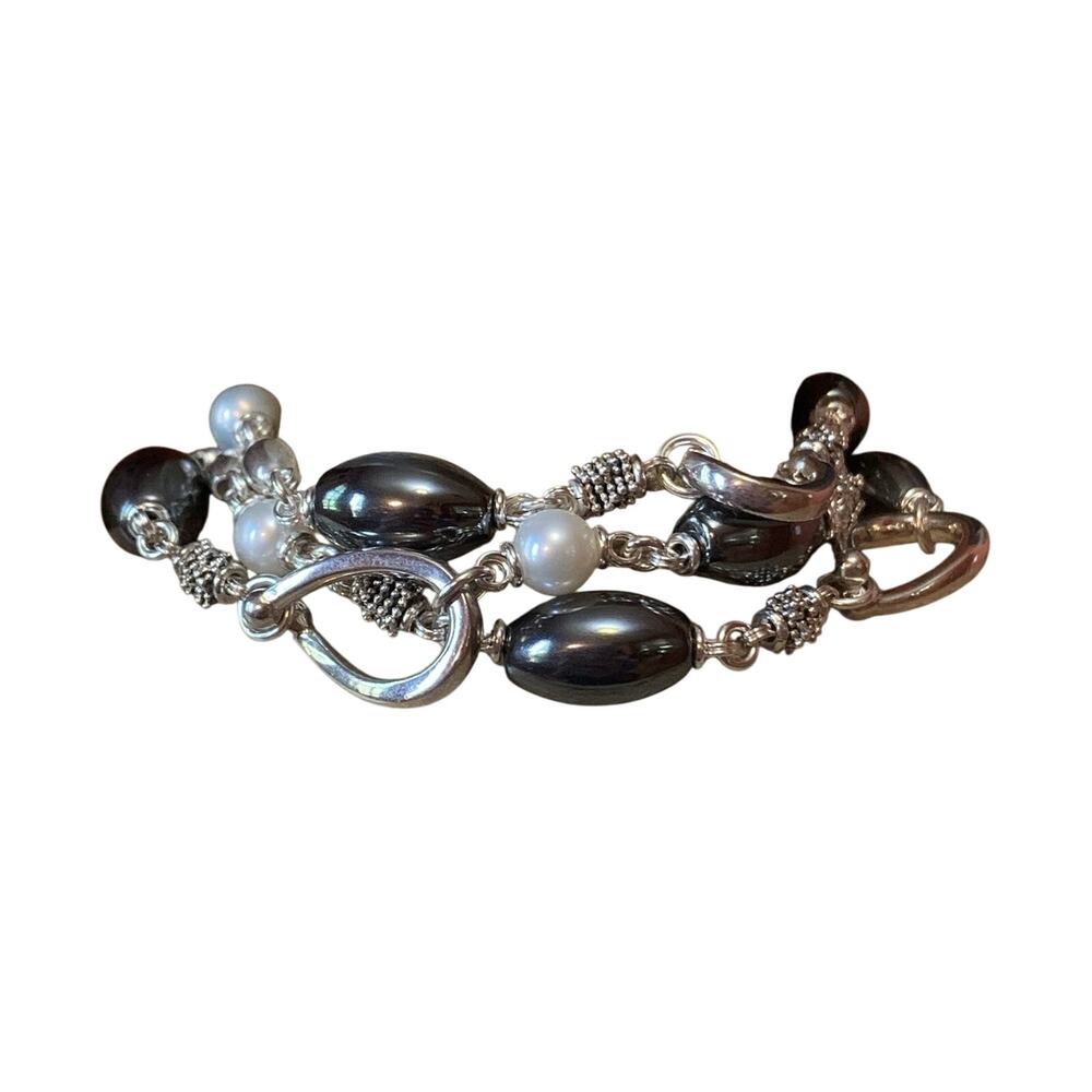 Michael Dawkins Bracelet Sterling Silver, Hematite and Pearl Multi Strand - Picture 5 of 9